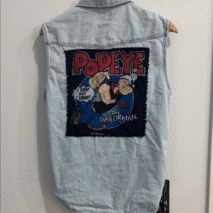HANDMADE Popeye Denim Sleeveless Shirt - Blue